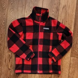 Columbia Kids Red and Black Checkered Fleece Hoodie